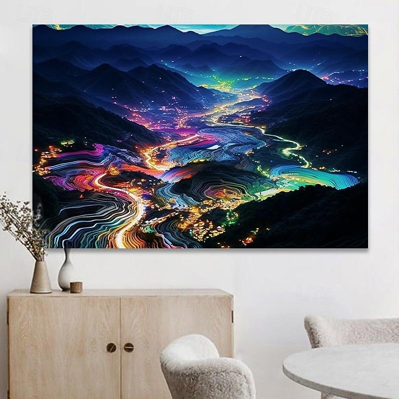 Landscape Wall Art Canvas City Lights at Night Prints and Posters Pictures Decorative Fabric Painting For Living Room Pictures No Frame