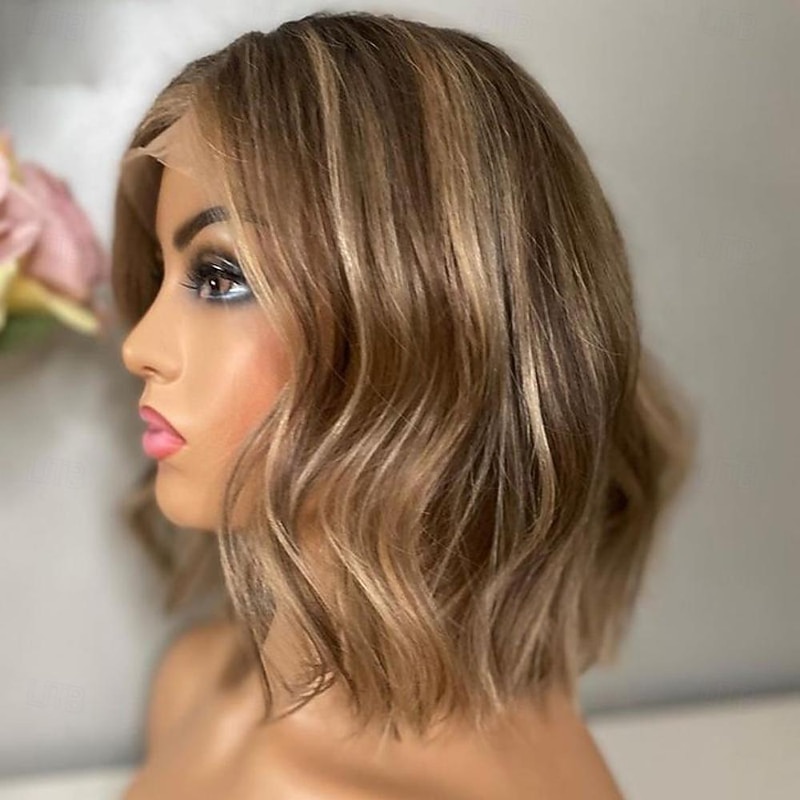14 Inch Ombre Body Wave Bob Lace Front Wig Human Hair 13X4 Highlight Lace Front Short Body Wave Wig Human Hair 4/27 Ombre Brown Colored Human Hair Wigs 200 Density Wigs Human Hair with Baby Hair2