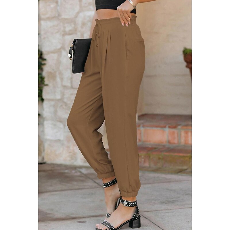 Women's Cotton Linen Pants Pants Trousers Fashion Ankle-Length Shamrock Drawstring Side Pockets Breathability Comfortable Inelastic Casual Daily Black White Red Burgundy Spring & Summer Regular Fit2