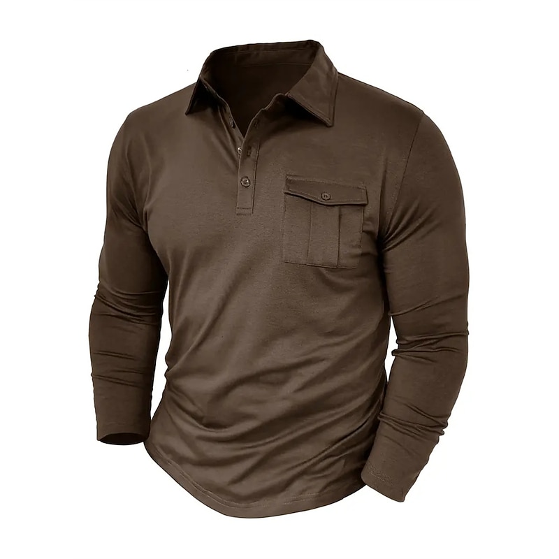 Men's Polo Shirt Button Up Polos Casual Sports Lapel Long Sleeve Fashion Basic Plain Button Pocket Spring &  Fall Regular Fit Black White Army Green Red Navy Blue Dark Green Polo Shirt
