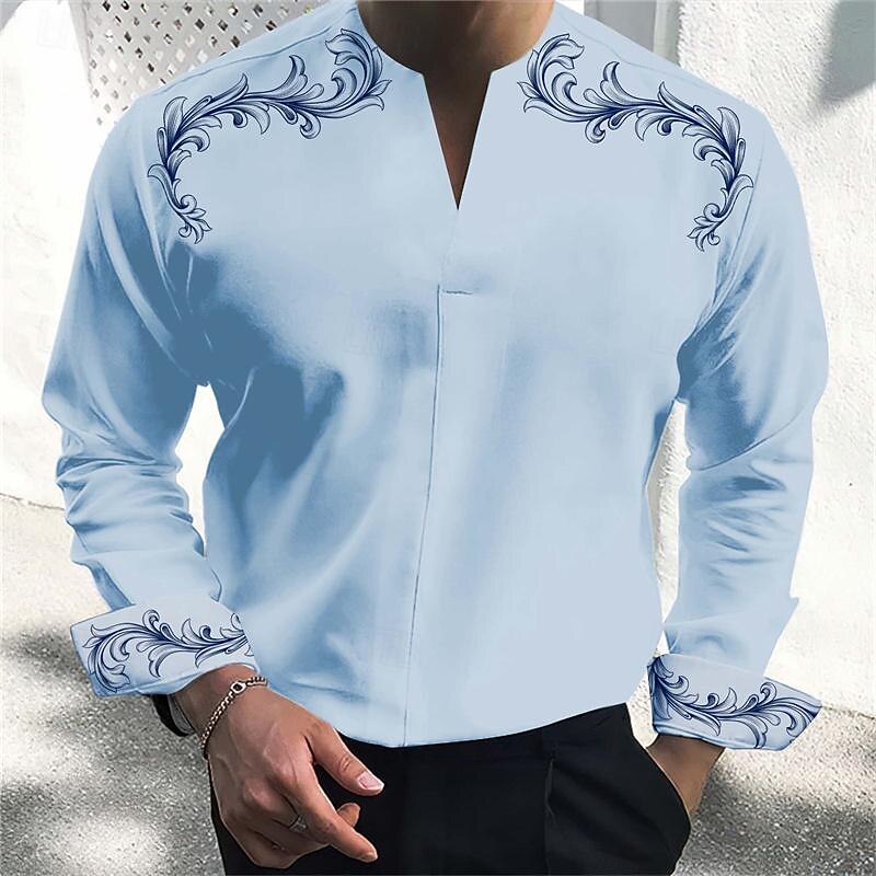 Men's Shirt Dress Shirt Henley Shirt Printed Shirts Scroll Business Daily Wear Black White Pink Blue Long Sleeve V Neck Spring & Summer Clothing Apparel 3D Print2