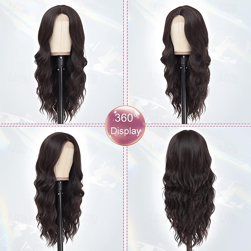 Long Brown Wavy Wig for Women 26 inch Curly Middle Part Wig Premium Protein Fiber Natural Looking Hair Replacement Wig for Daily Party Use Cosplay Costume Halloween Wig3