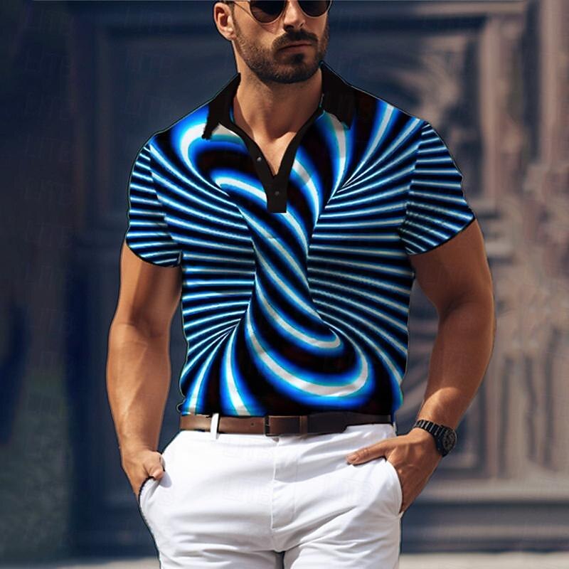 Men's Graphic Golf Shirt Short Sleeve Polo Shirts Collared Shirts Casual Vacation Wear Rave Wear Party Outfits Buttons 3D Print Summer Red Blue Orange