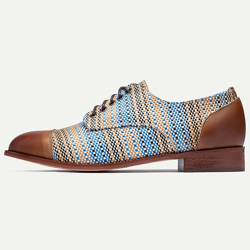 Men's Multicolor Woven Oxford Shoes – Leather Cap Toe Lace-Up Dress Shoes for Formal and Casual Wear 5