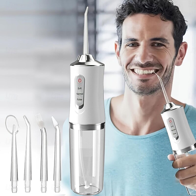 Portable Rechargeable Electric Teeth Irrigator with 4 Green Heads - Effective Oral Dental Seam Washer for Men and Women Perfect for Water Flossing and Cleaning3