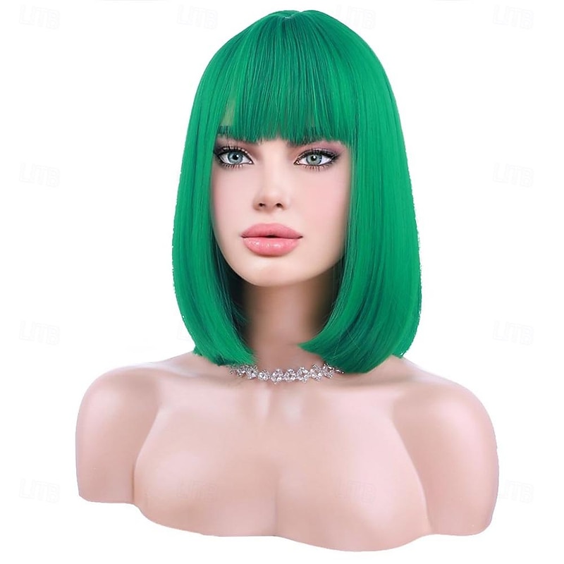 Green Wig for Women Green Bob Wig Short Straight Emerald Green Wig with Bangs Synthetic Heat Resistant Halloween Cosplay Cosutme Wig St.Patrick's Day Wigs2