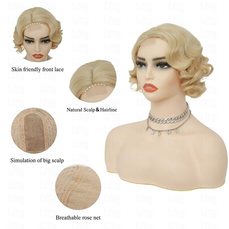 Blonde Short Curly Wigs for women 1920s Finger Wave Wig Synthetic Heat Resistant Vintage Cosplay Costume Hair Wig Halloween Wigs2