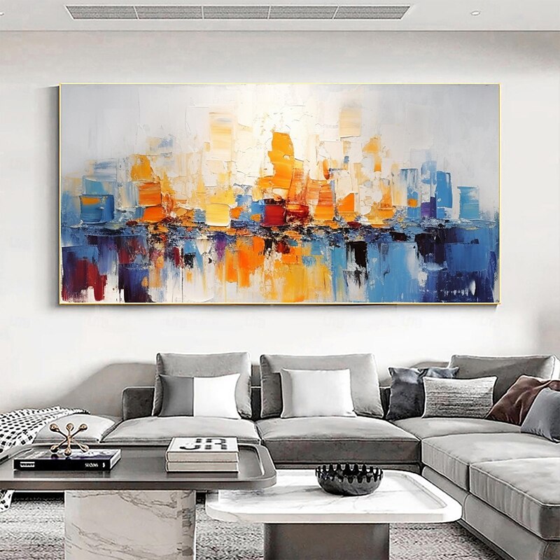 Handmade Original Cityscape Oil Painting On Canvas Wall Art  Colorful Buildings Home Decor With Stretched Frame/Without Inner Frame Painting3