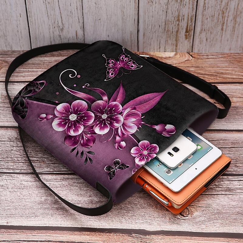 Women's Crossbody Bag Shoulder Bag Fluffy Bag Polyester Shopping Daily Holiday Print Large Capacity Lightweight Durable Flower Yellow Blue Fuchsia4