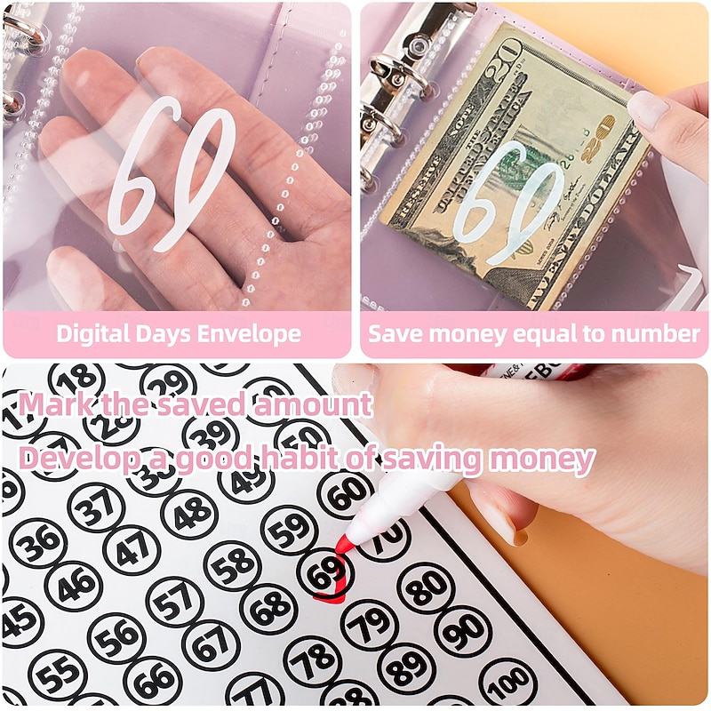 100 Envelope Challenge Binder Cash Binder with Envelope Saving Challenge Binder Money Saving Envelope for School Home Office2