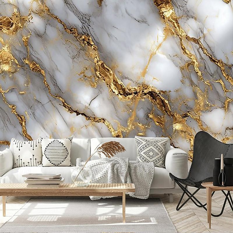 Cool Wallpapers White Gold Marble Wallpaper Wall Mural Wall Covering Sticker Peel and Stick Removable PVC/Vinyl Material Self Adhesive/Adhesive Required Wall Decor for Living Room Kitchen Bathroom4