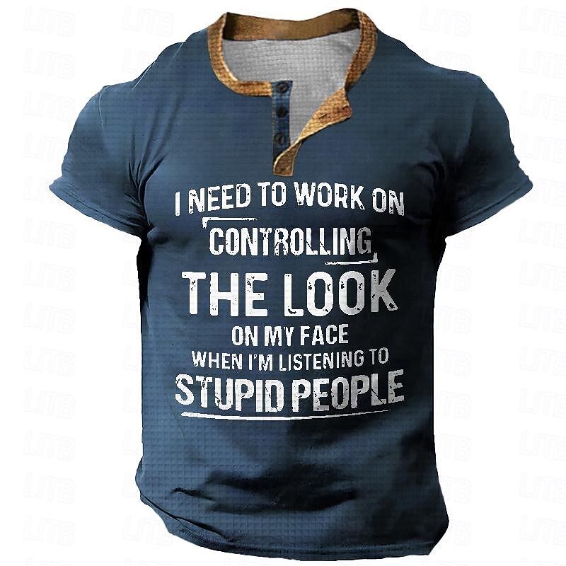 Funny Slang Stupid People Men's Street Style 3D Printed Waffle Henley T Shirt Tee Sports Outdoor Casual Holiday T shirt Black Red Blue Short Sleeve Henley