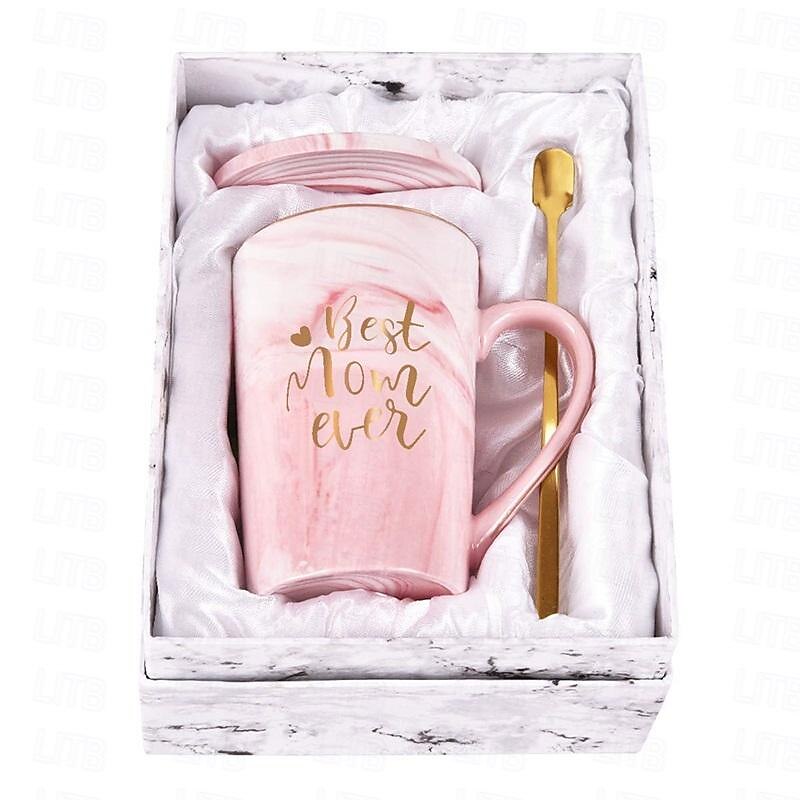 Women's Day Gifts Best Mom Ever Coffee Mug Mom Mother Gifts Novelty Gifts for Mom from Daughter Son Women Mom Gifts Printing with Gold 14Oz with Exquisite Box Packing Spoon Mother's Day