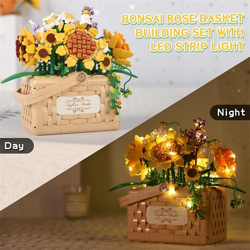 Women's Day Gifts Sunflower Hibiscus Eternal Flower Building Block Small Particle Puzzle Assembly Toy Potted Plant Decoration Couple Valentine's Day Gift Women's Day Mother's Day Gifts2