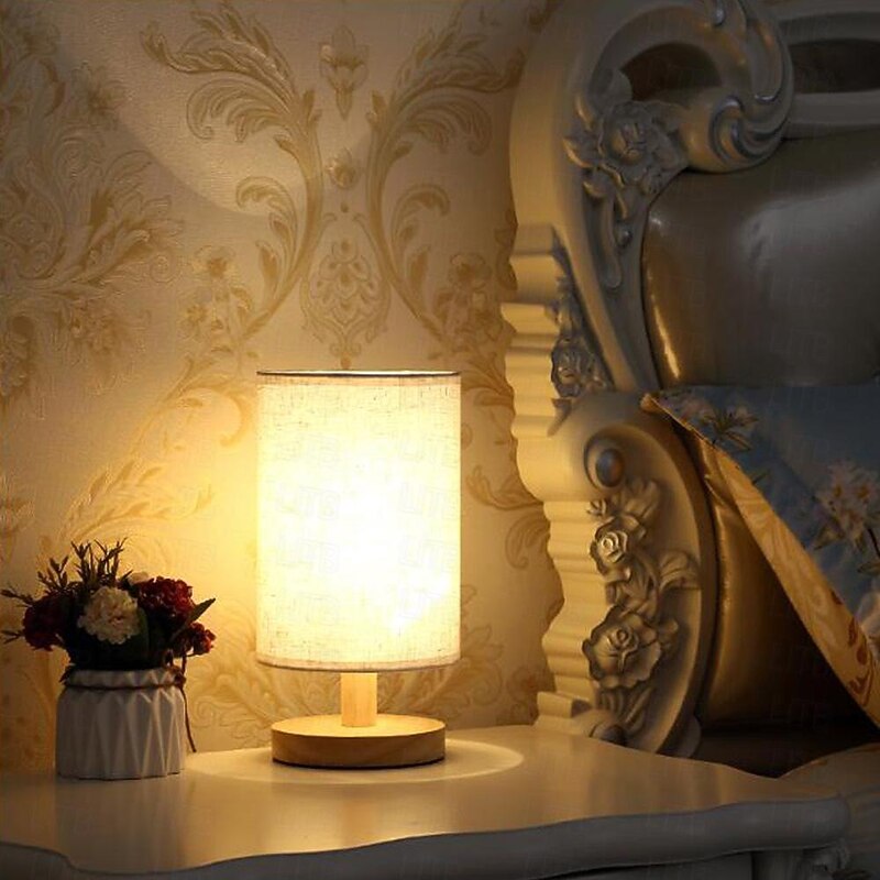 Table Lamp Bedside Nightstand Lamp Simple Desk Lamp Fabric Wooden Table Lamp for Bedroom Living Room Office Study2