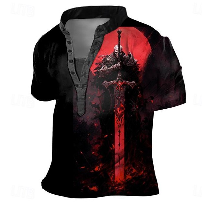 Knights Templar Cross  Men's Gothic Subculture 3D Print Henley Shirt T shirt Tee Daily Vacation Going out T shirt Black/White Black Red Henley Shirt Spring & Summer Clothing Apparel S M L XL XXL XXXL4