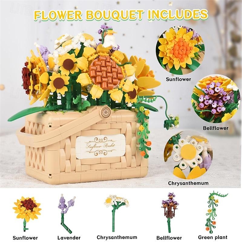 Women's Day Gifts Sunflower Hibiscus Eternal Flower Building Block Small Particle Puzzle Assembly Toy Potted Plant Decoration Couple Valentine's Day Gift Women's Day Mother's Day Gifts4