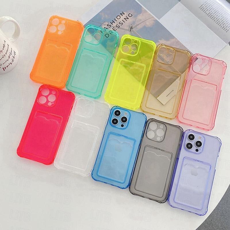Phone Case For iPhone 15 14 Pro Max Plus 13 12 11 Pro Max Mini Back Cover Crystal Clear Slim Case Transparent Ultra Thin Card Slot Color Gradient TPU