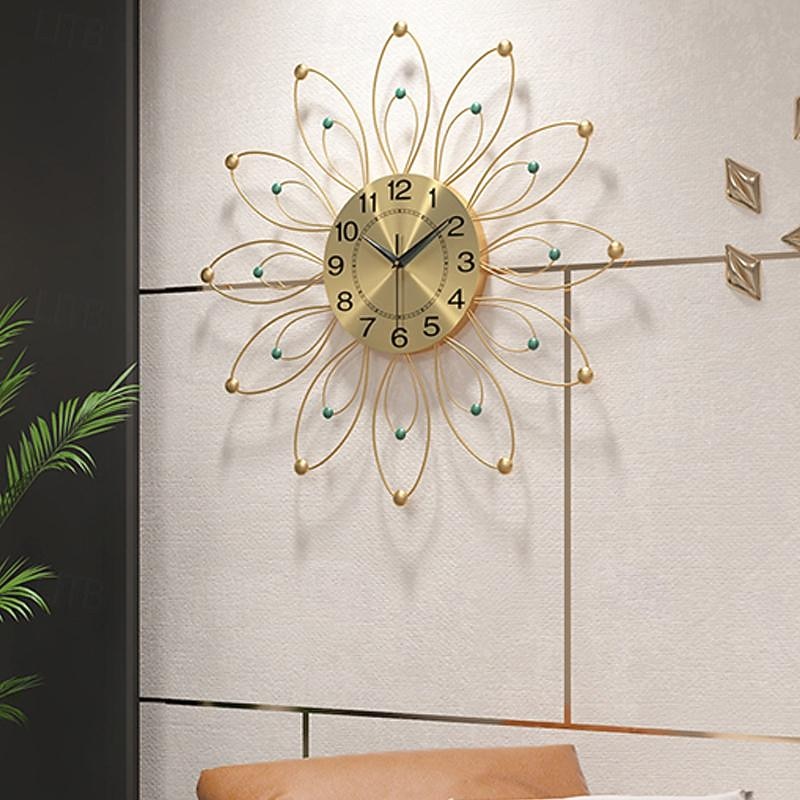 Large Wall Clock Floral Metal Decorative Silent Non-Ticking Big Clocks Modern Home Decorations for Living RoomBedroomDining Room Office2