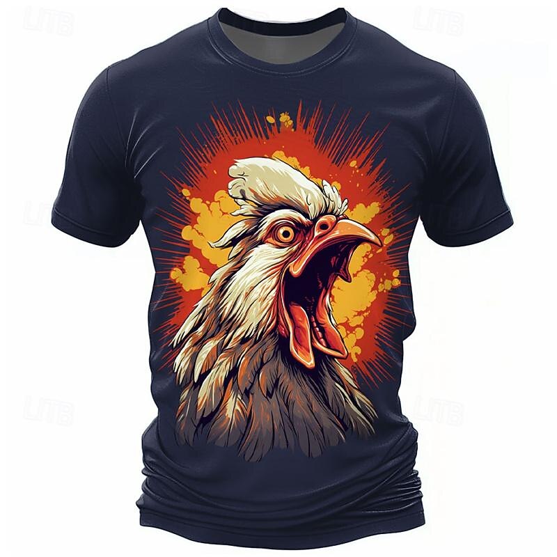Men's Graphic Animal Rooster T Shirt Short Sleeve T shirt 3D Print Crew Neck Shirt Daily Designer Casual Sports Outdoor Holiday Going out Black Navy Blue Red Spring & Summer Clothing Apparel S M L XL