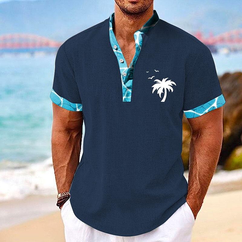 Men's Coconut Palm Tropical Plants Shirt Summer Shirt Summer Hawaiian Shirt Short Sleeve Shirt Stand Collar Henley Collar Hawaiian Resort Vacation Holiday Going out Light Blue White Green S M L4