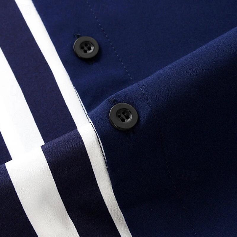 Men's Summer Shirt Casual Shirt Beach Shirt Button Up Shirt Striped Shirts Black Yellow Deep Blue Short Sleeve Color Block Striped Lapel Vacation Hawaiian Patchwork Clothing Apparel Polyester Fashion3