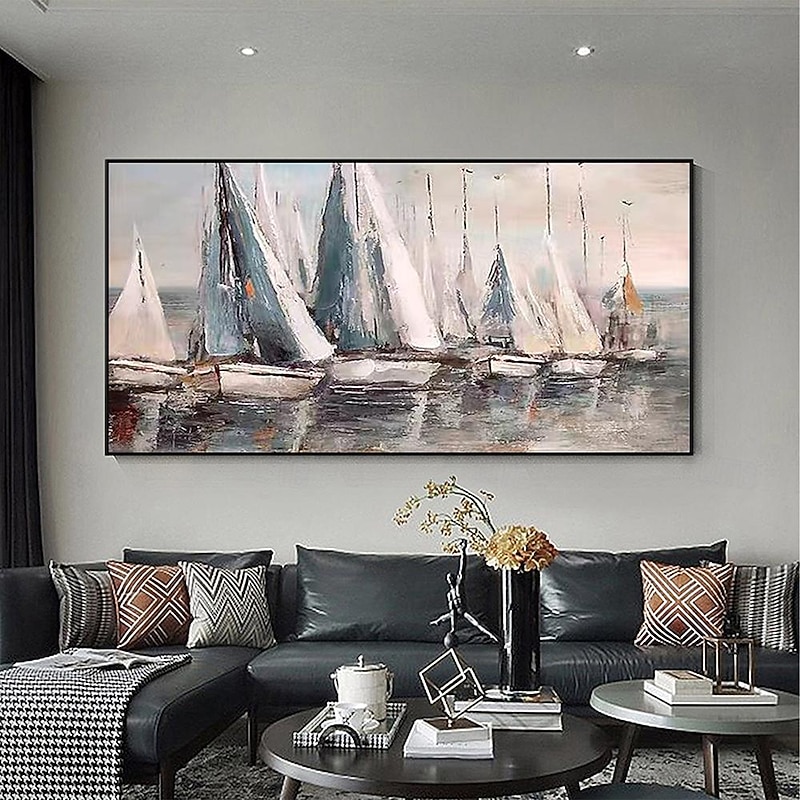 Handmade Abstract Large Sailboat Oil Painting on Canvas Hand painted Texture Acrylic Ocean Seascape Painting Nautical Art painting for Living Room Home Wall Decor4