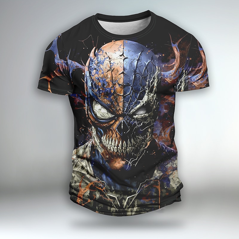 Men's Graphic Skull Creepy Clown Angel & Devil Clown Short Sleeve T shirt 3D Print Crew Neck Shirt Outdoor Subculture Party Casual Holiday Red Blue Purple Spring & Summer Clothing Apparel Normal S M2