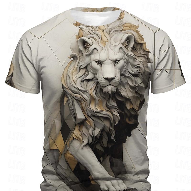 Men's Graphic Animal Lion T Shirt Short Sleeve T shirt 3D Print Crew Neck Shirt Designer Casual Subculture Sports Outdoor Holiday Going out Light Brown Light Purple Purple Spring & Summer Clothing