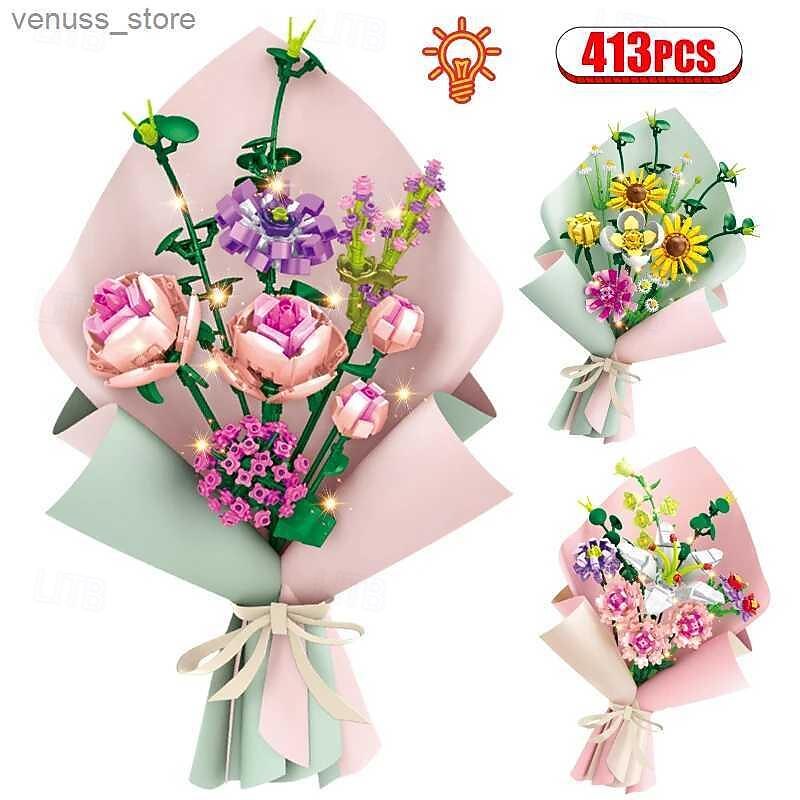 Women's Day Gifts Blocks LED Flowers Rose Building Block Lamp Bouquet Small Particles Compatible With Assembled Flower Holiday Gift Rose Series Toys R231208 Mother's Day Gifts for MoM