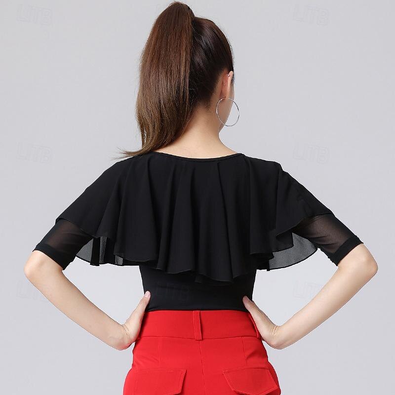 Latin Dance Ballroom Dance Top Ruffles Pure Color Splicing Women's Performance Training Half Sleeve High Polyester / Cotton Blend4