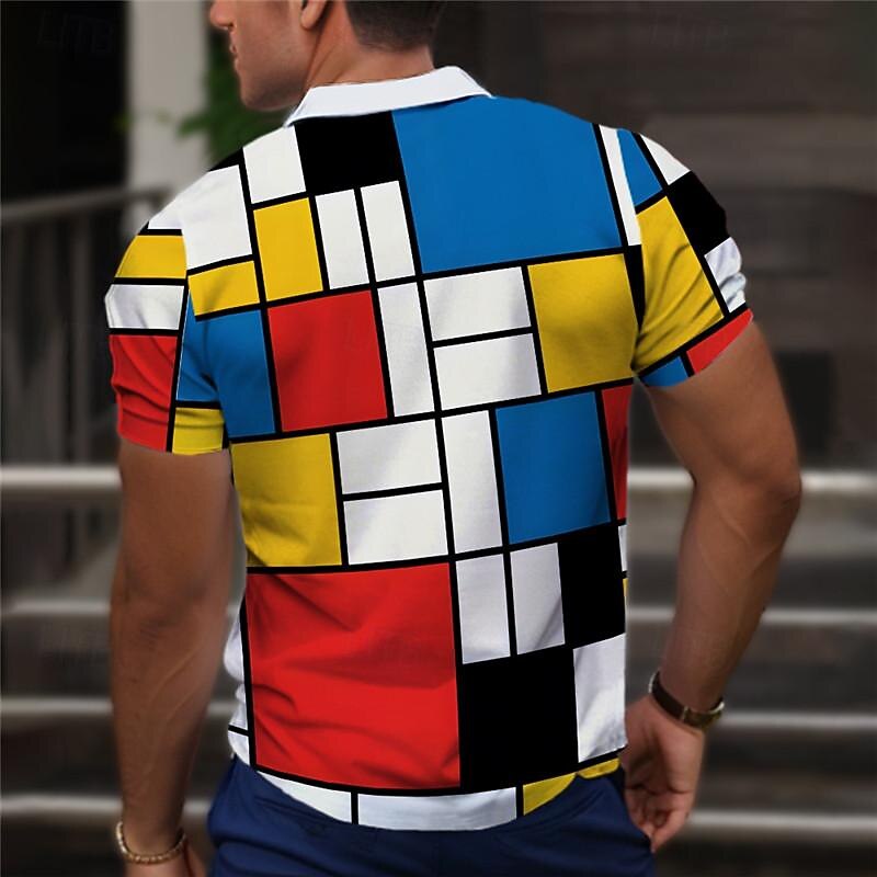 Men's Plaid Golf Shirt Short Sleeve Polo Shirts Collared Shirts Vintage Casual Vacation Wear Formal Wear Festival Wear Buttons 3D Print Summer Pink Red Blue2