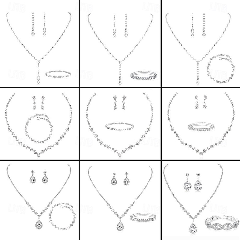 Bridesmaid Ball Clothing Water Diamond Jewelry Set Bridal Wedding Metal Zircon Water Drop Wave Necklace Earrings Bracelet3