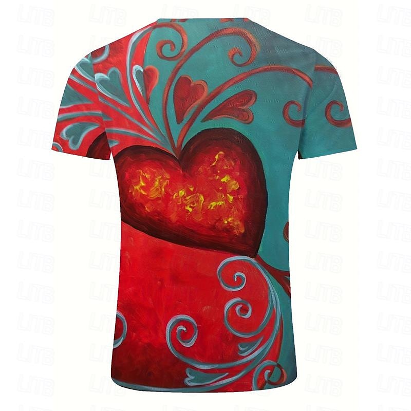 Valentine's Day Men's Heart Graphic T Shirt Short Sleeve T shirt 3D Print Crew Neck Shirt Daily Designer Casual Sports Outdoor Holiday Going out Pink Blue Red Spring & Summer Clothing Apparel S M L