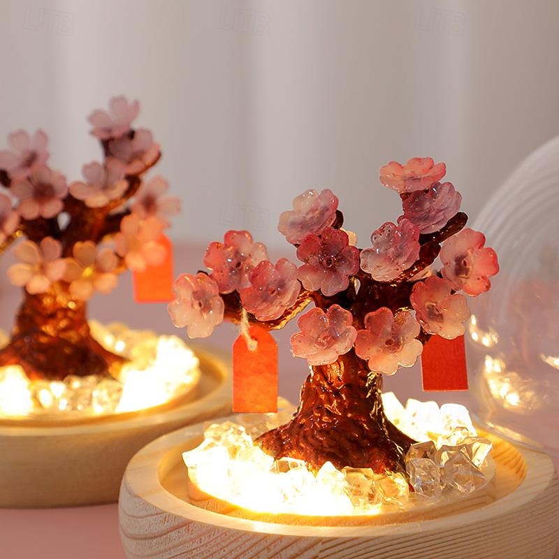 Handmade DIY Cherry Blossom Tree Peach Blossom Night Light Creative ambient light bedroom cozy decorative ornaments3