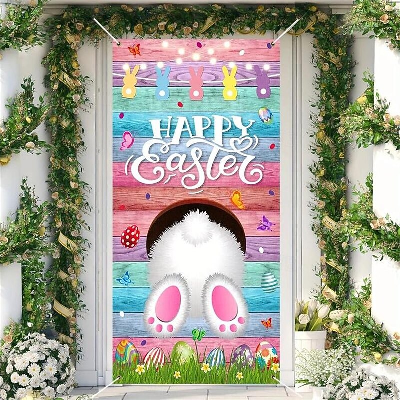Bunny Rabbit  Door Covers Door Tapestry Door Curtain Decoration Backdrop Door Banner for Front Door Farmhouse Holiday Party Decor Supplies
