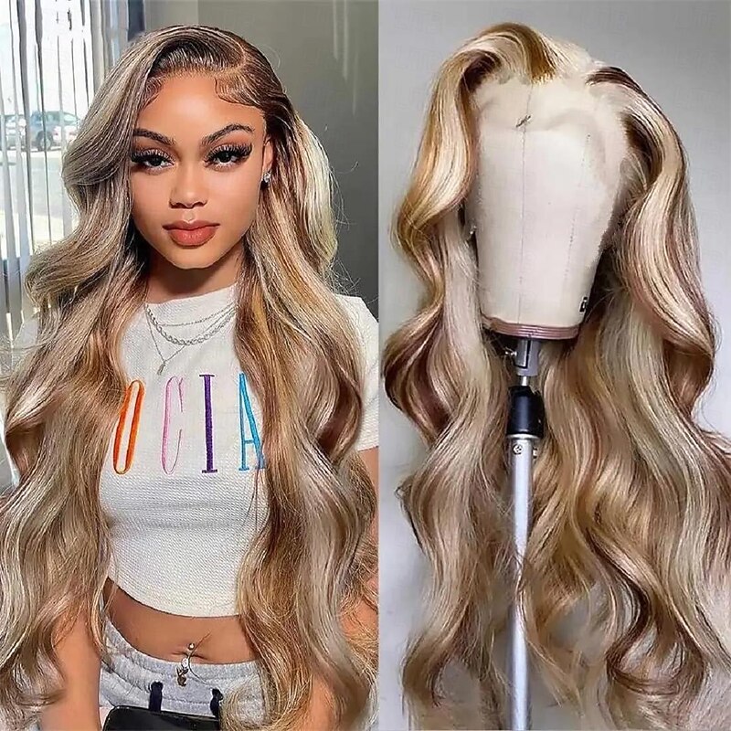 P4/613 Highlight Blonde 13x4 Lace Front Wigs Human Hair Body Wave Wigs 180% Density4