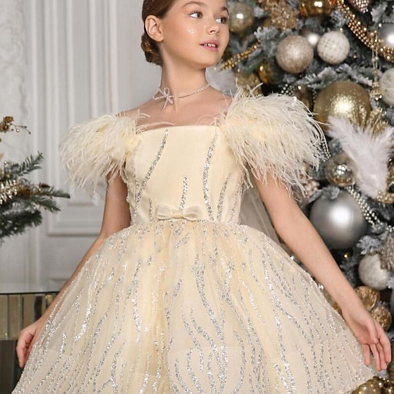 Kids Girls' Party Dress Solid Color Sleeveless Performance Wedding Mesh Princess Sweet Mesh Mid-Calf Sheath Dress Tulle Dress Flower Girl's Dress Summer Spring Fall 2-12 Years Champagne