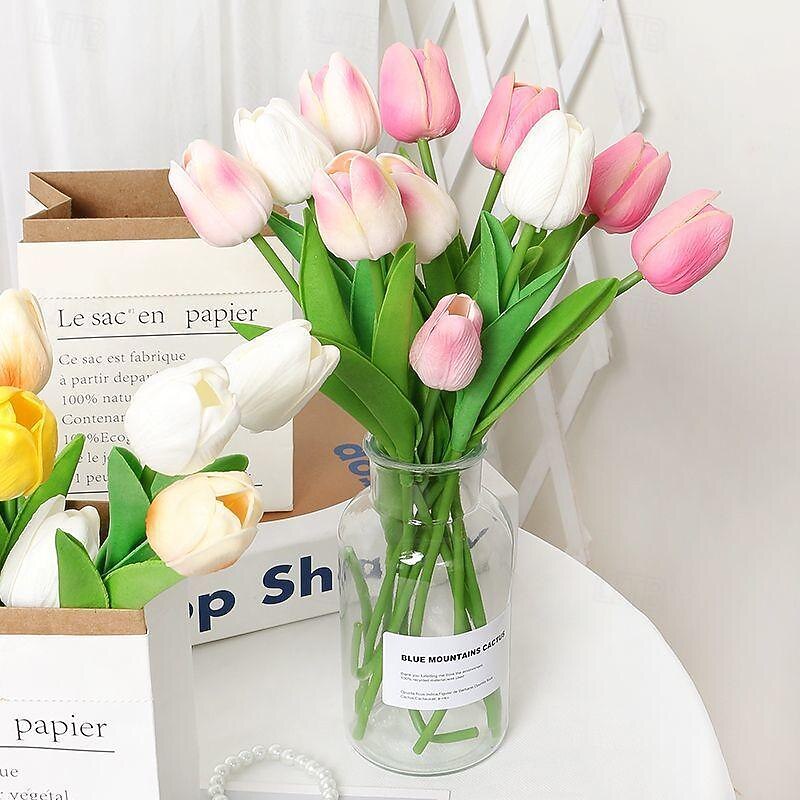 10 Pcs Tulip Artificial Flower Simulation Flower Decoration Home Bedroom Living Room Dining Table Decoration Dry Flower Bouquet Photo Prop4