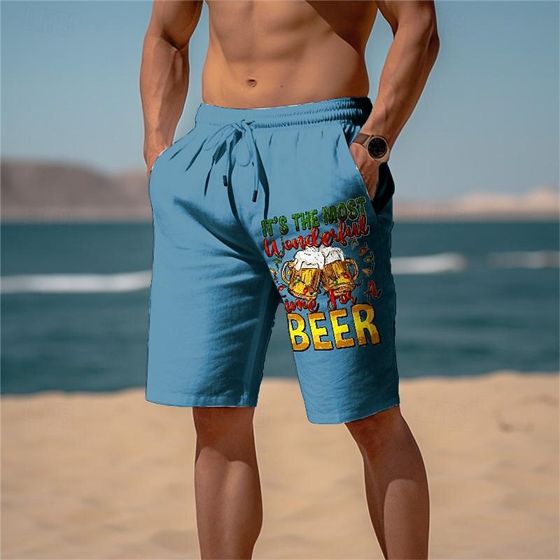 Oktoberfest Men's Linen Shorts Beer Shorts Beach Shorts Drawstring Elastic Waist Print Graphic Prints Beer Breathable Soft Short Casual Daily Holiday Streetwear Designer ArmyGreen Black4