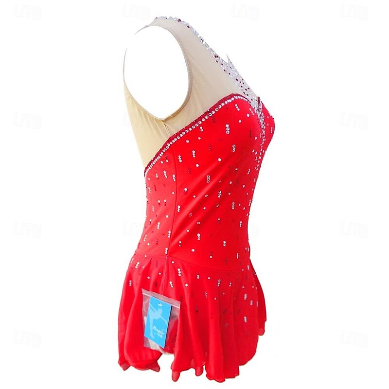 Figure Skating Dress Women's Girls' Ice Skating Dress Red Stretchy Training Competition Skating Wear Crystal / Rhinestone Sleeveless Ice Skating Figure Skating3