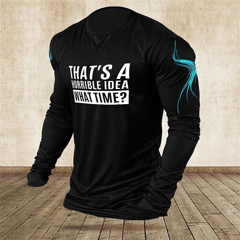 Men's Letter T Shirt 100% Cotton Long Sleeve Graphic Shirt Black Orange Dark Blue Comfortable Tee Sports Outdoor Holiday Fashion Designer Clothing