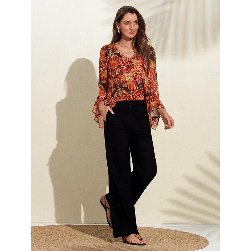 Chiffon Paisley Ruffle Sleeve Blouse4