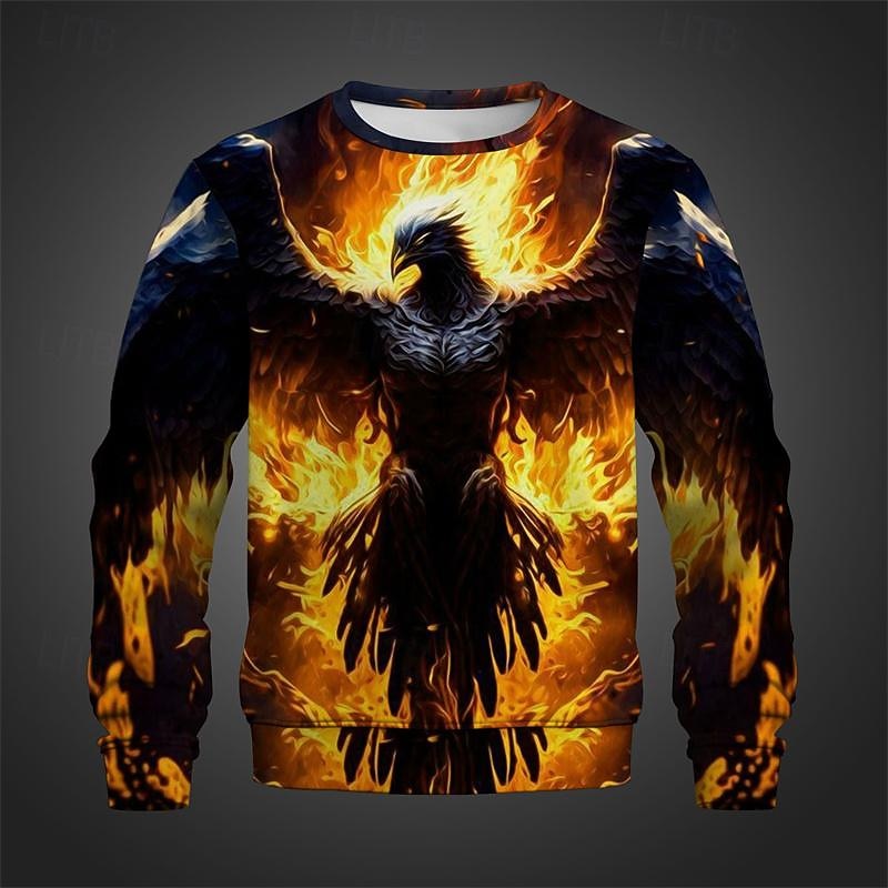 Men's Animal Phoenix Sweatshirts Sweatshirt Pullover Long Sleeve Sweatshirt Crew Neck Fashion Casual Street Style 3D Print Vacation Going out Streetwear 3D Print Spring &  Fall3