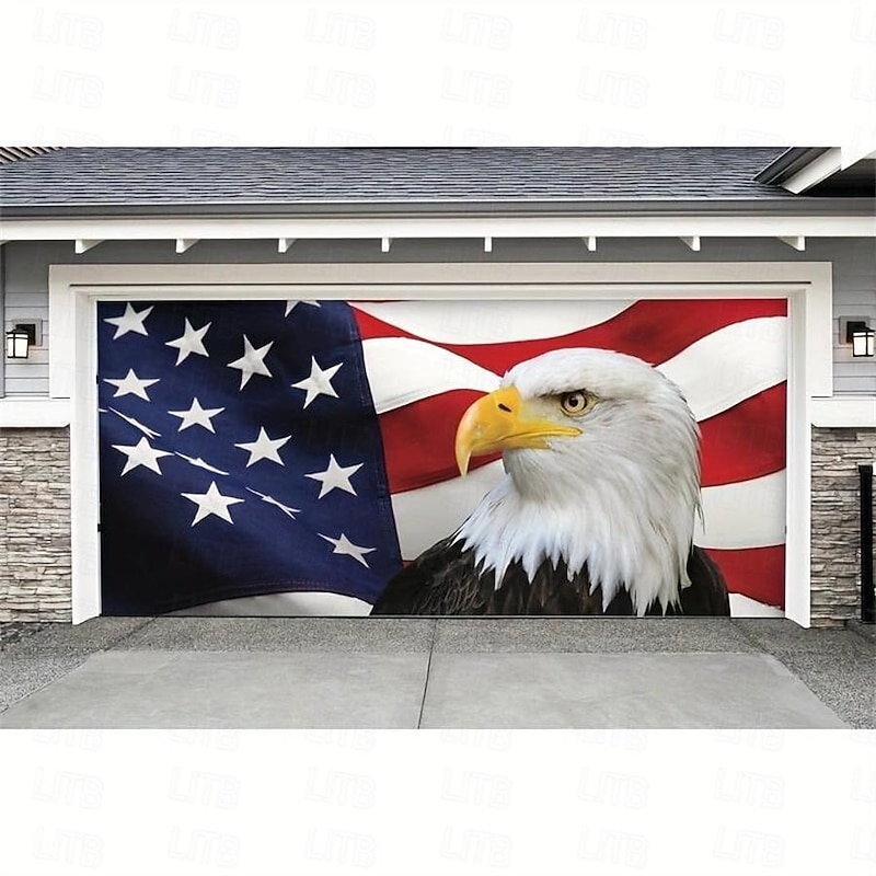 4th of July Independence Day Eagle Outdoor Garage Door Cover Banner Beautiful Large Backdrop Decoration for Outdoor Garage Door Home Wall Decorations Event Party Parade4