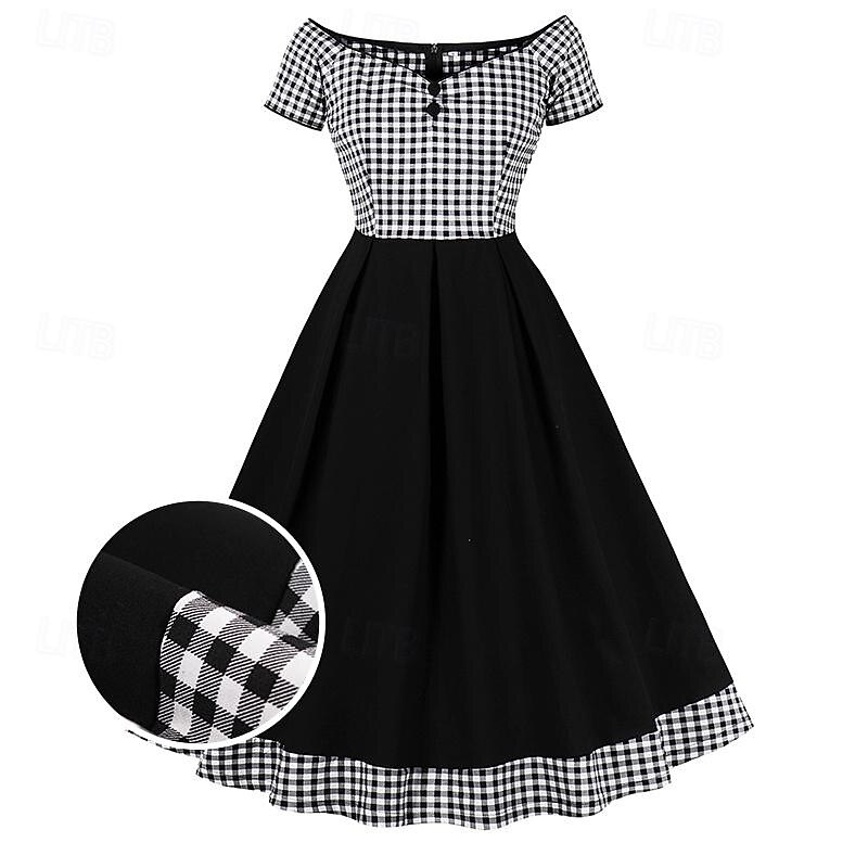 Retro Vintage 1950s Vintage Dress Cocktail Dress Swing Dress Flare Dress Plaid Checkered Checkered Gingham Fancy Dress Women's Masquerade Party / Evening Bachelorette Party Adults' Dress Homecoming2