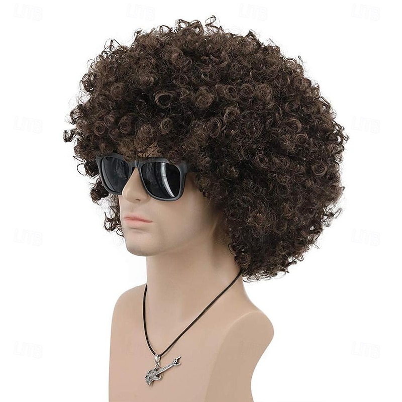 Adult Unisex 60s 70s 80s Short Golden Curly Afro Synthetic Disco Rocker Hippies Hair California Carnival Cosplay Anime Costume Wig Halloween Wigs2