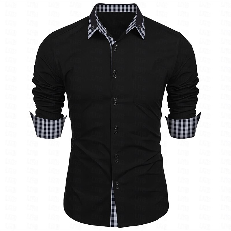 Men's Dress Shirt Button Down Shirt Non Iron Shirt Casual Shirt Black White Pink Burgundy Blue Long Sleeve Color Block Solid / Plain Color Turndown Wedding Vacation Button-Down Clothing Apparel Cotton3