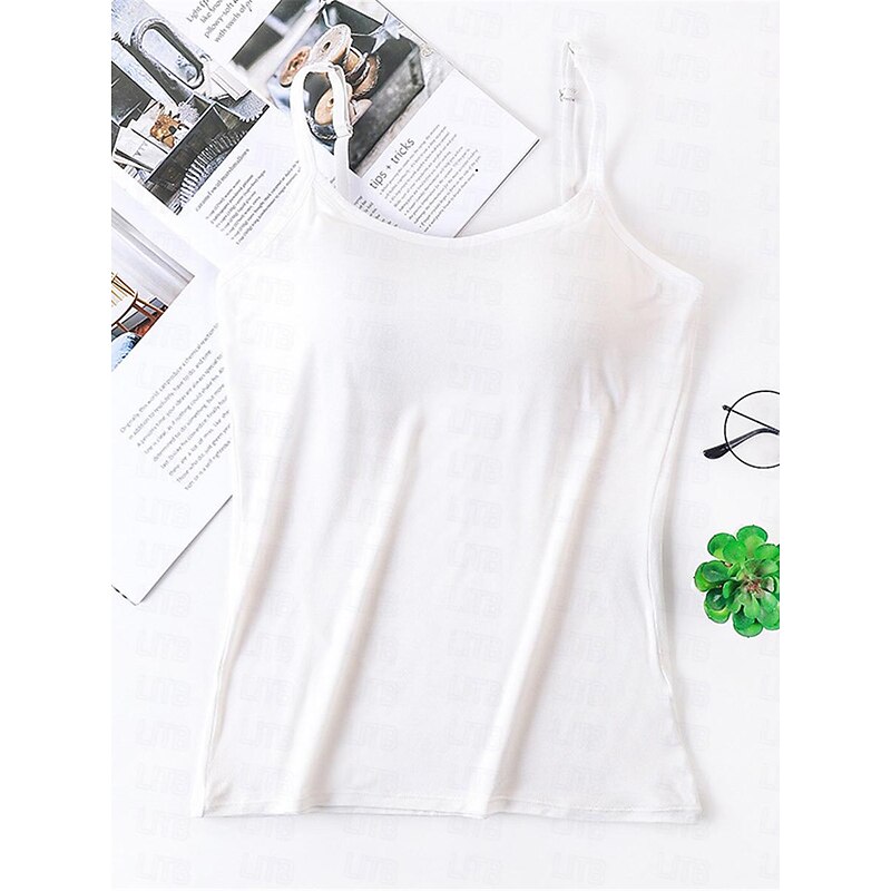 Women's Pajamas Top Pure Color Simple Comfort Daily Rayon Breathable Straps Sleeveless Strap Top Backless Chest pads Summer Spring Home Outfits3
