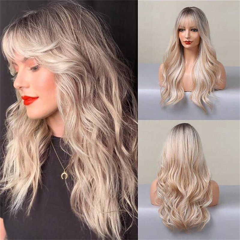 Long Blonde Highlight Wigs Blonde Curly Wavy Wigs for Women Honey Blonde Mixed Platinum Blonde Natural Looking for Daily Cosplay Party Hallowe Halloween Wigs